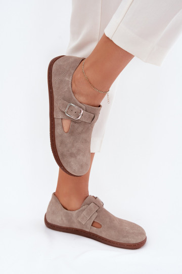 dalla pelle scamosciata scarpe Barefoot Femminile con fibbie Zazoo N1261 beige