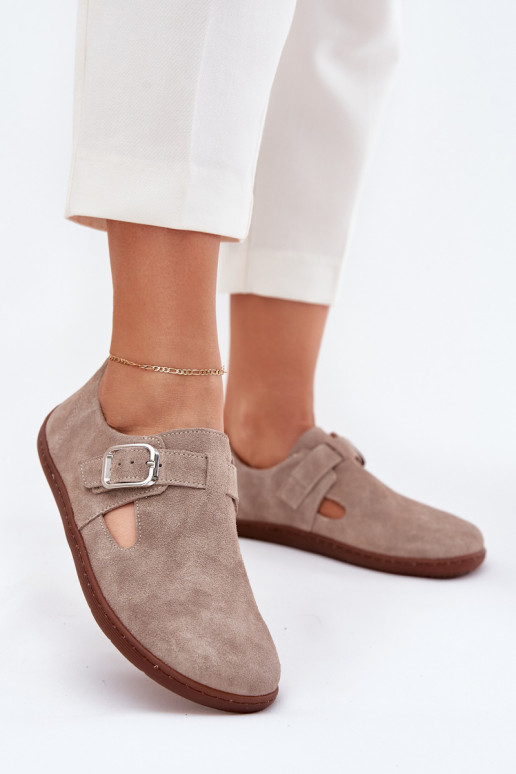 dalla pelle scamosciata scarpe Barefoot Femminile con fibbie Zazoo N1261 beige