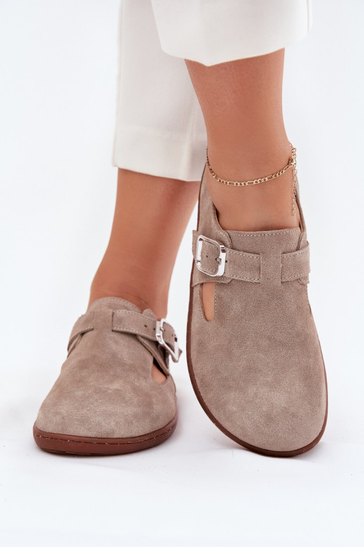 dalla pelle scamosciata scarpe Barefoot Femminile con fibbie Zazoo N1261 beige