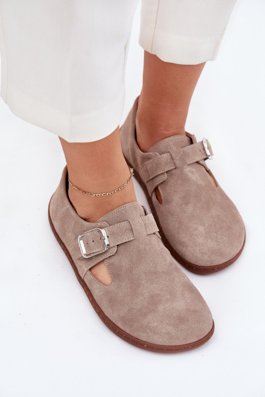 dalla pelle scamosciata scarpe Barefoot Femminile con fibbie Zazoo N1261 beige