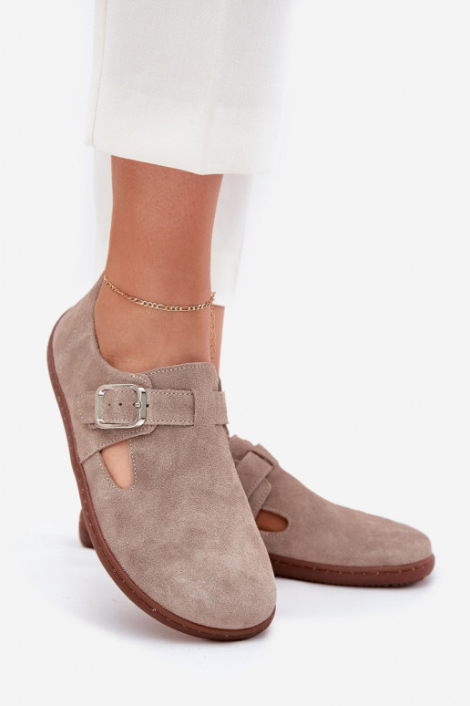 dalla pelle scamosciata scarpe Barefoot Femminile con fibbie Zazoo N1261 beige