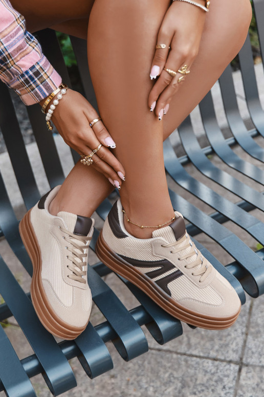 Scarpe sportive in velluto da donna con piattaforma, color sabbia Corynelle