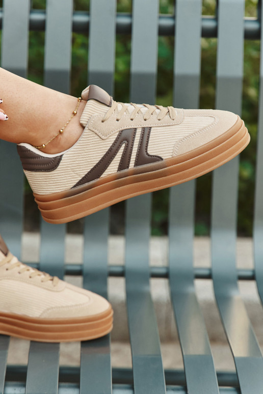 Scarpe sportive in velluto da donna con piattaforma, color sabbia Corynelle