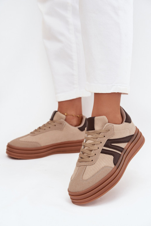Scarpe sportive in velluto da donna con piattaforma, color sabbia Corynelle