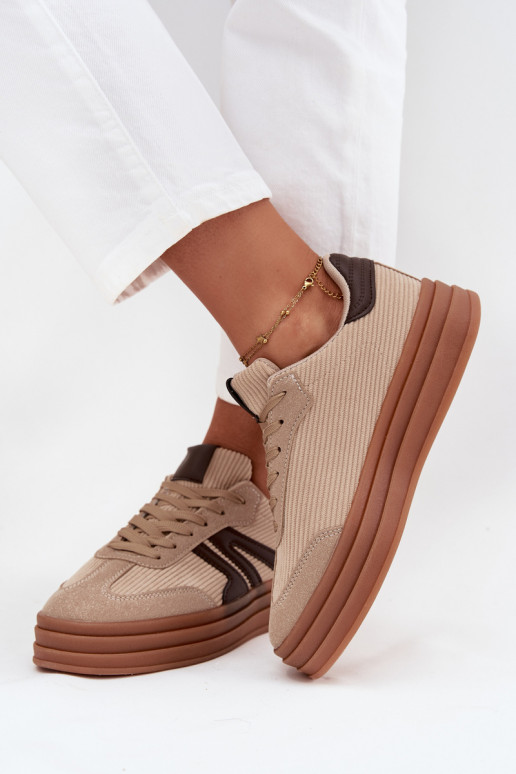 Scarpe sportive in velluto da donna con piattaforma, color sabbia Corynelle