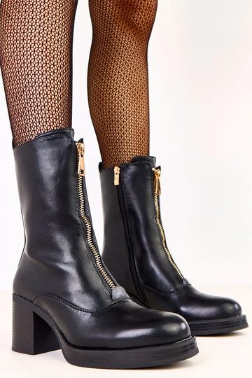 Stivaletti neri col tacco con zip decorativa davanti Erafir