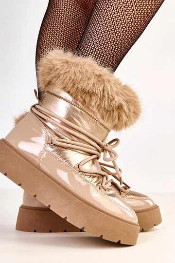 Stivali da neve beige con lacci e dettagli lucidi Garis 2