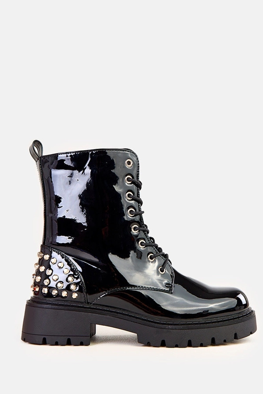 Stivali alti neri in vernice con... Stivali alti neri in vernice con...