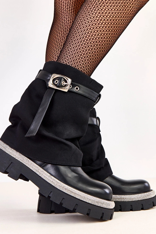 Stivaletti neri con gambale piegato e...