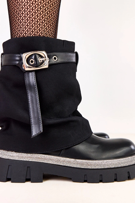 Stivaletti neri con gambale piegato e...