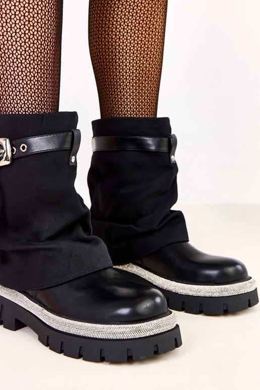 Stivaletti neri con gambale piegato e...