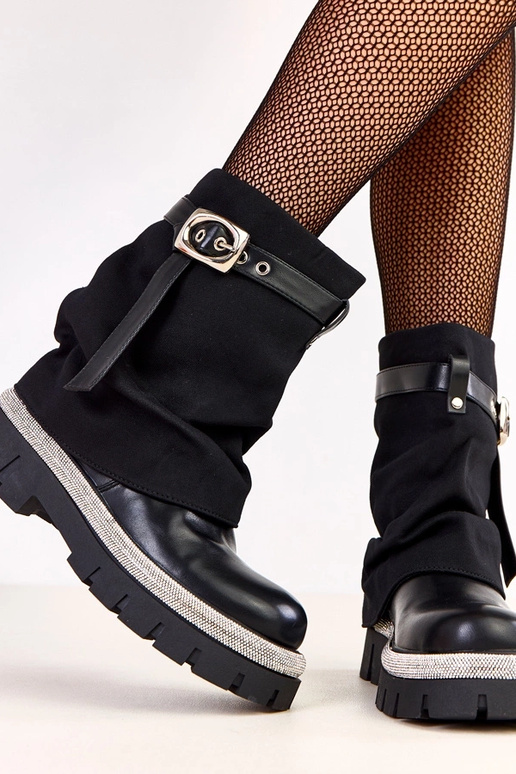 Stivaletti neri con gambale piegato e...