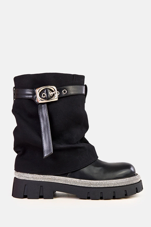 Stivaletti neri con gambale piegato e...