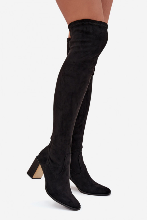 stivali da donna sopra il ginocchio con i tacchi in ecopelle scamosciataoAe colore nero Jelina
