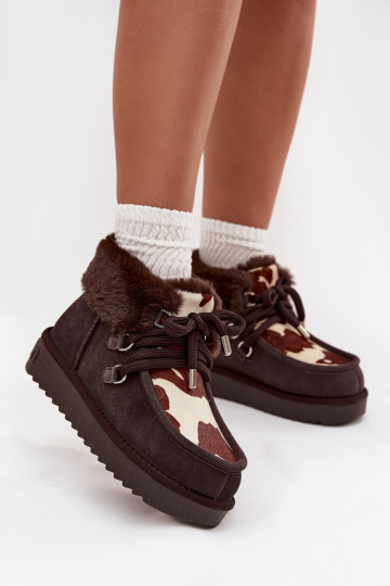 Stivali da neve da donna in pelle scamosciata naturale con toppe D.Franklin DFSH375008 color cioccolato 2