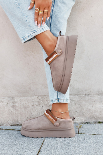 Stivali da neve da donna bassi con cinturini mobili e ricami, con plateau di colore sabbia Lyrisse 2