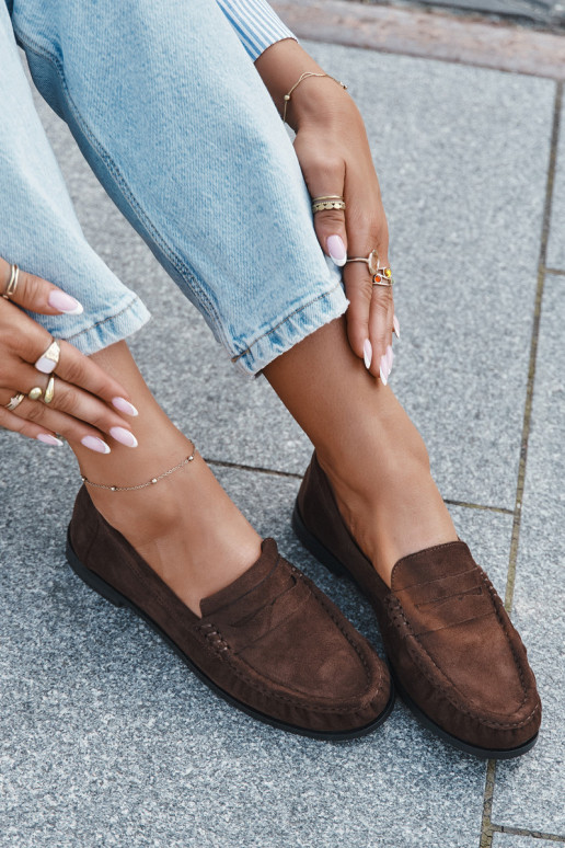 Mocassini da donna con tacchi larghi in ecopelle scamosciata marrone "Rivianne"