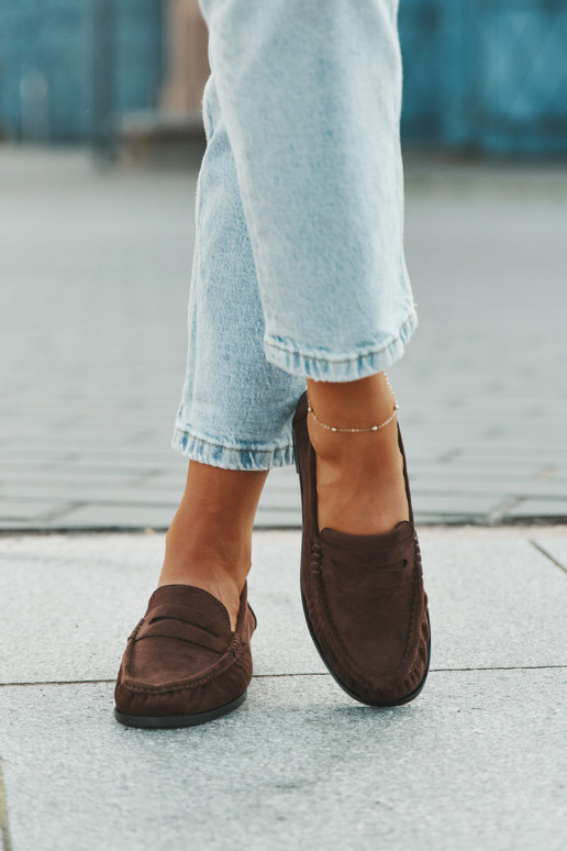 Mocassini da donna con tacchi larghi in ecopelle scamosciata marrone "Rivianne"