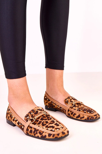 Ballerine a stampa leopardata in camoscio sintetico con borchie Molia