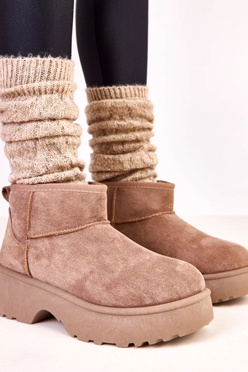 Stivali da neve beige scuri bassi in camoscio sintetico Joshua