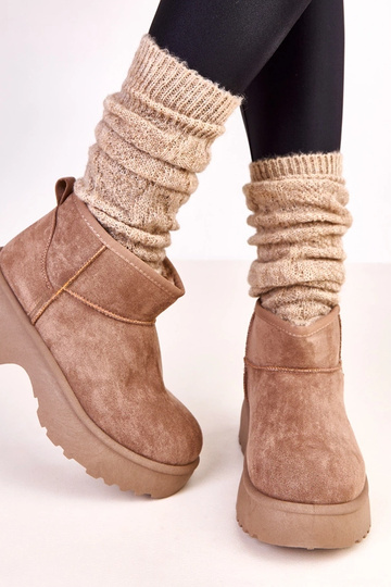 Stivali da neve beige scuri bassi in camoscio sintetico Joshua 2