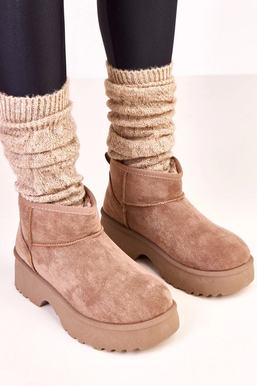 Stivali da neve beige scuri bassi in... Stivali da neve beige scuri bassi in...