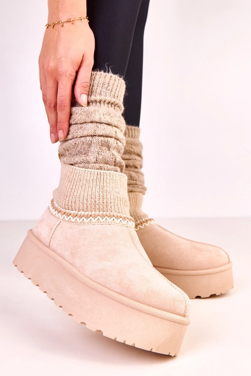 Stivali da neve beige bassi con... Stivali da neve beige bassi con...