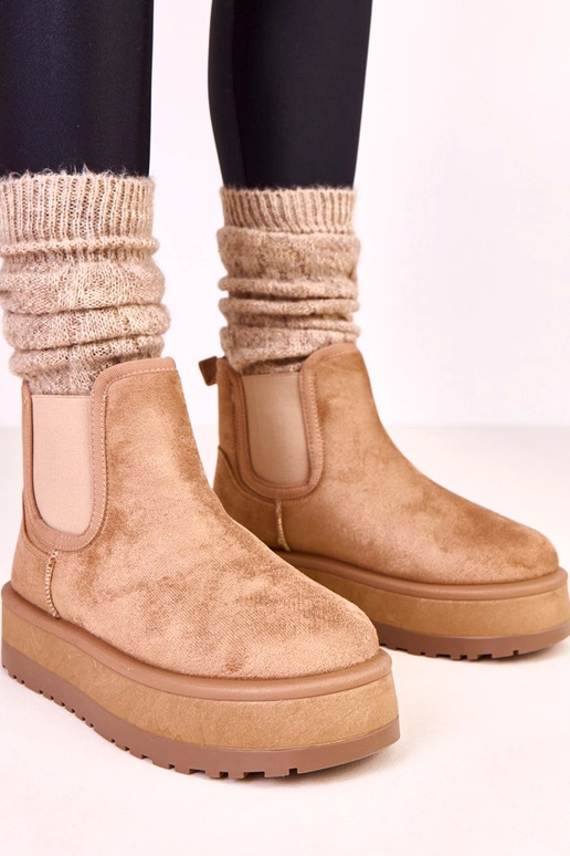 Stivali da neve beige scuri bassi con... Stivali da neve beige scuri bassi con...