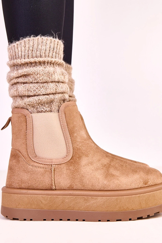 Stivali da neve beige scuri bassi con... Stivali da neve beige scuri bassi con...