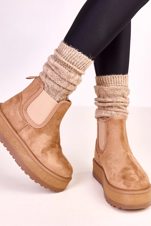 Stivali da neve beige scuri bassi con... Stivali da neve beige scuri bassi con...