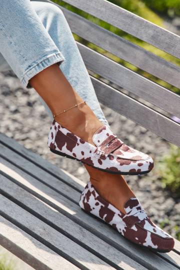 Mocassini da donna flat con toppe bianche e marroni "Soreline"