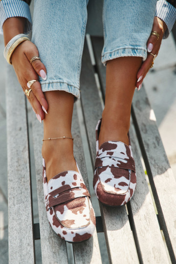 Mocassini da donna flat con toppe bianche e marroni "Soreline" 2