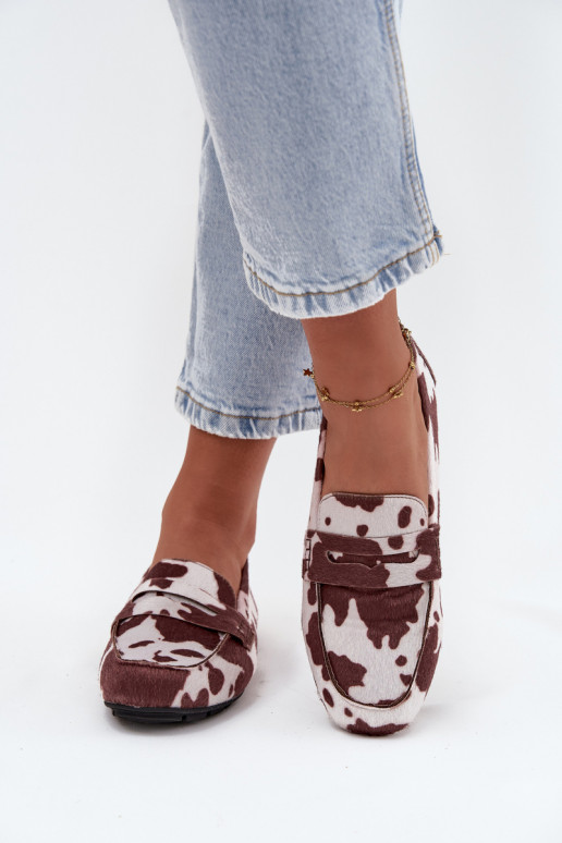 Mocassini da donna flat con toppe bianche e marroni "Soreline"