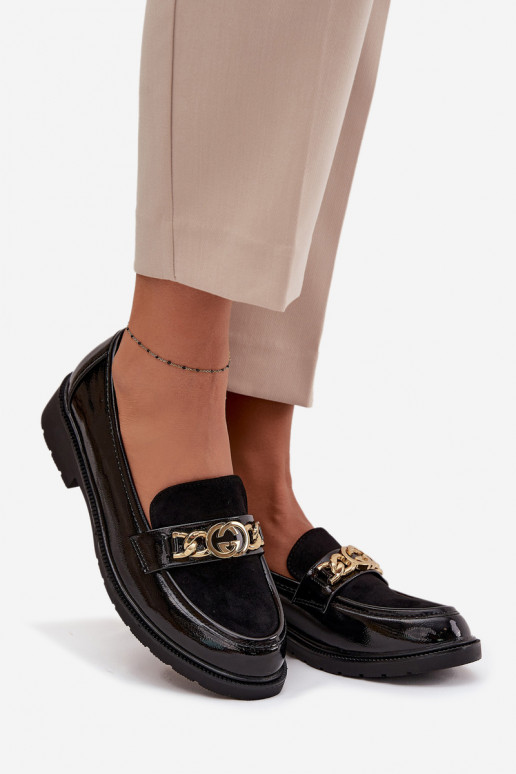 Mocassini laccati Femminile con dettagli dorati S.Barski HY52-540 colore nero