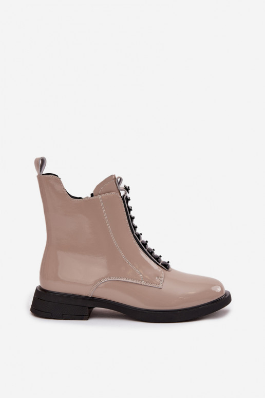 Stivaletti da donna in pelle naturale con effetto verniciato D&A MR52-108 color sabbia