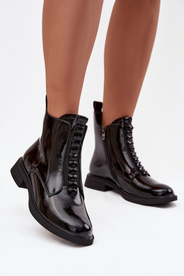 Stivali alla caviglia lucidi da donna in pelle sintetica D&A MR52-108 neri 2