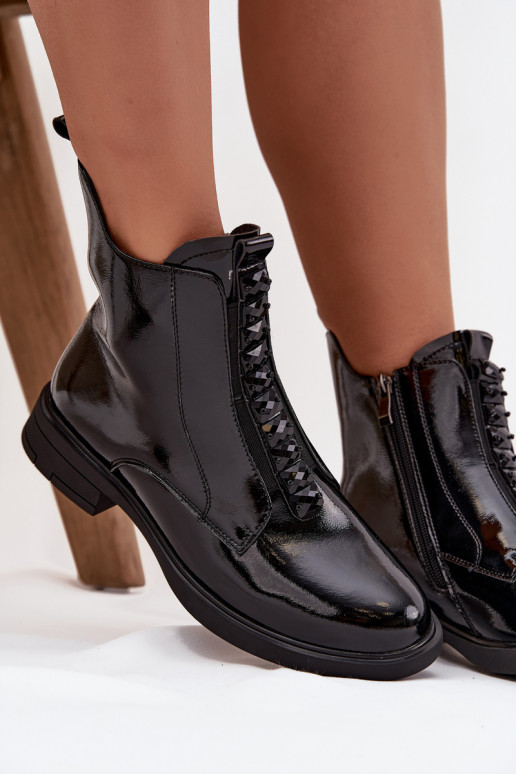 Stivali alla caviglia lucidi da donna in pelle sintetica D&A MR52-108 neri