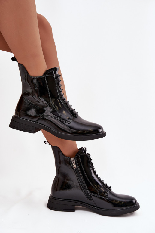 Stivali alla caviglia lucidi da donna in pelle sintetica D&A MR52-108 neri