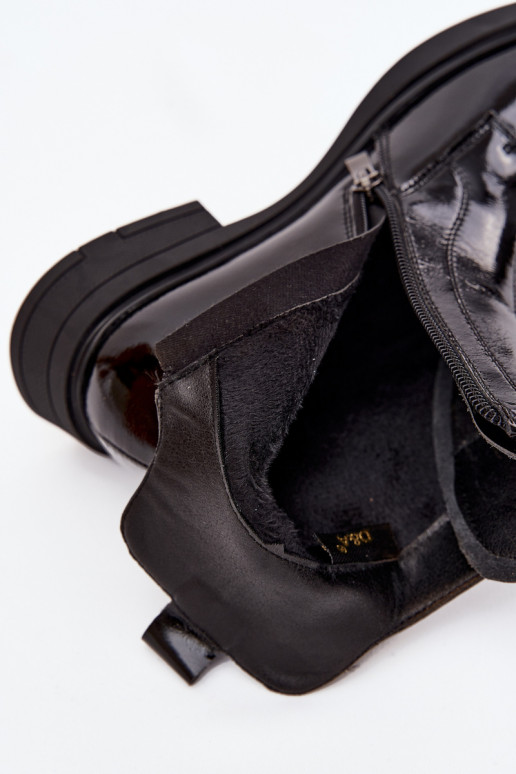 Stivali alla caviglia lucidi da donna in pelle sintetica D&A MR52-108 neri