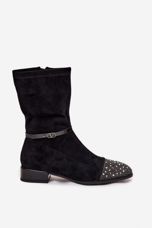 Stivaletti da donna con tacco basso con decorazione e fasce D&A MR52-165 color nero