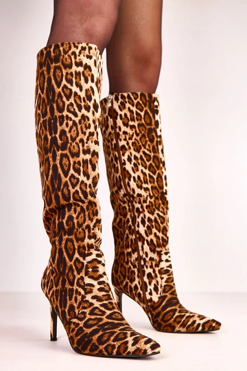 Stivali alti leopardati da donna con tacco sottile Adrienne