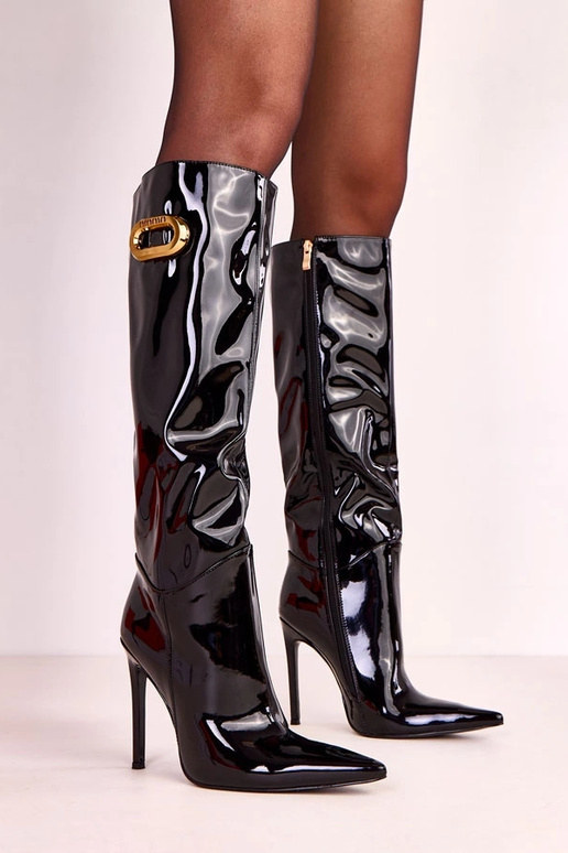 Stivali neri in vernice alti con... Stivali neri in vernice alti con...