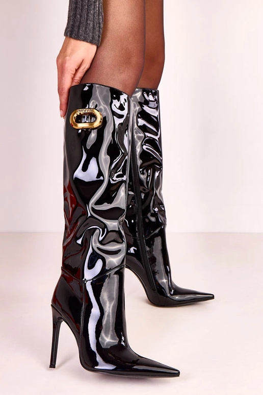 Stivali neri in vernice alti con... Stivali neri in vernice alti con...