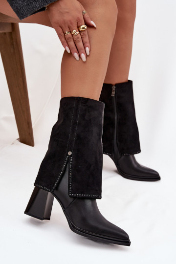 Stivaletti in pelle da donna con ricamo imbottiti Tai turiciejka K7206-01 neri