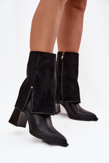 Stivaletti in pelle da donna con ricamo imbottiti Tai turiciejka K7206-01 neri 2