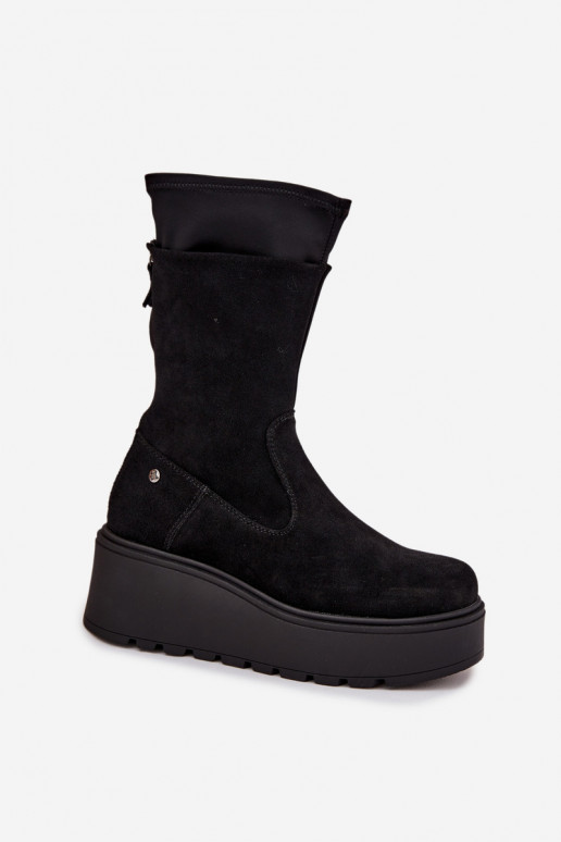 Femminile Pelle Scarpe scamosciate con una piattaforma Deveciejka A7161-20 colore nero Femminile Pelle Scarpe scamosciate con una piattaforma Deveciejka A7161-20 colore nero