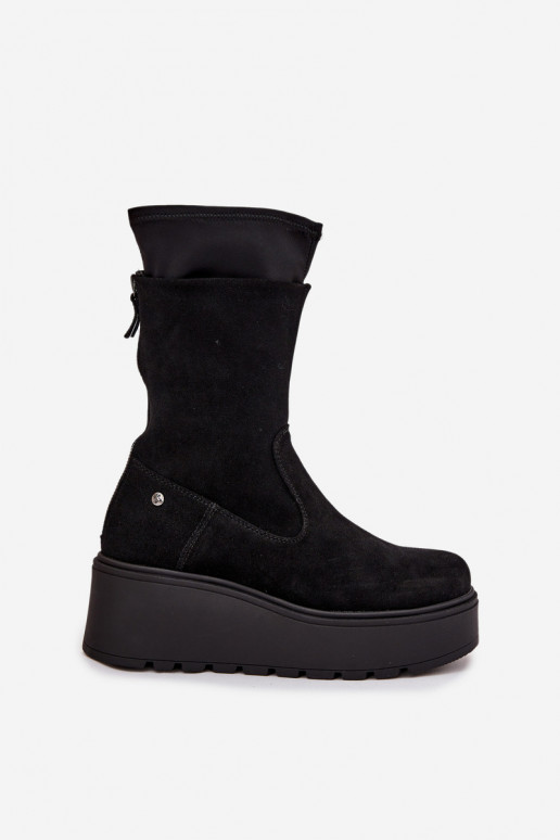 Femminile Pelle Scarpe scamosciate con una piattaforma Deveciejka A7161-20 colore nero Femminile Pelle Scarpe scamosciate con una piattaforma Deveciejka A7161-20 colore nero