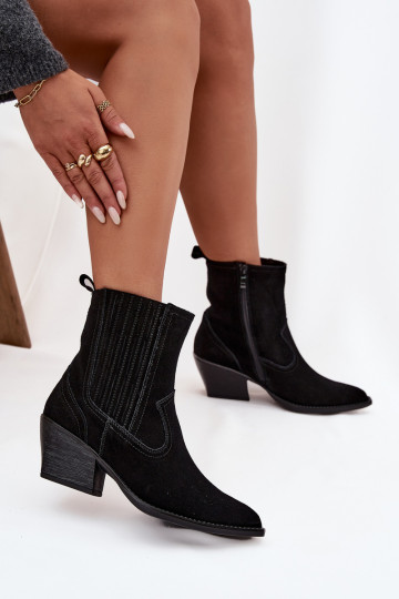 Scarpe scamosciate stile coAboy Femminile con i tacchi riscaldamento colore nero Dylira