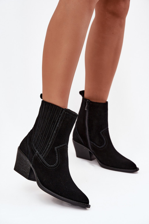 Scarpe scamosciate stile coAboy Femminile con i tacchi riscaldamento colore nero Dylira Scarpe scamosciate stile coAboy Femminile con i tacchi riscaldamento colore nero Dylira