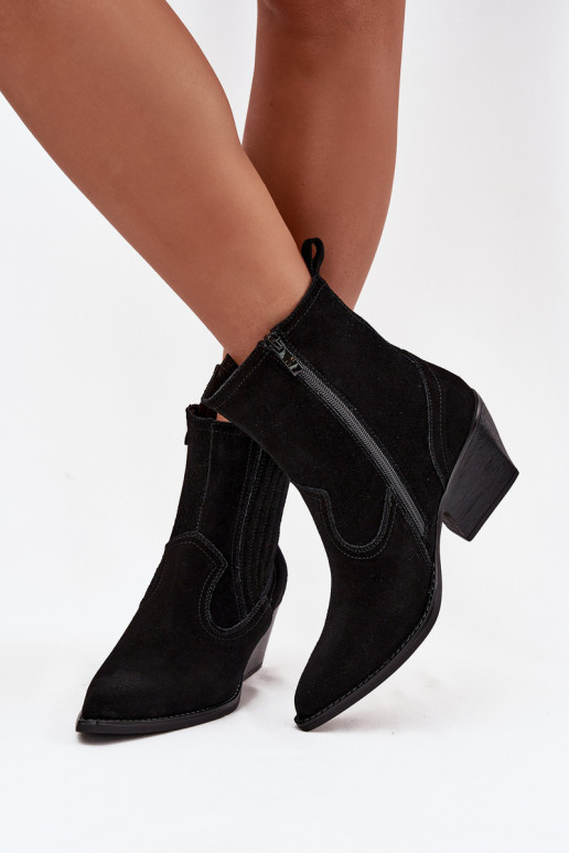 Scarpe scamosciate stile coAboy Femminile con i tacchi riscaldamento colore nero Dylira Scarpe scamosciate stile coAboy Femminile con i tacchi riscaldamento colore nero Dylira